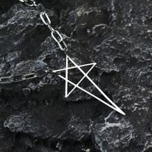 1pc Punk Rock Vintage Hollow Five-Pointed Star Pendant Necklace, Party Jewelry For Men