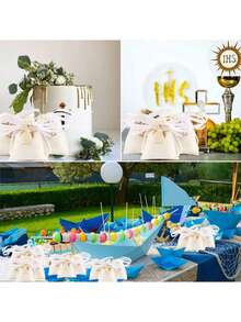 24pcs 10x8cm Burlap Bags Packaging, 24pcs Cross Wood Boards, Multicolored Paper Confetti, Silk Ribbons, Baptism Wedding Decorations - White - View 7