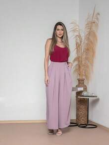 WOMEN'S PANTS, WIDE LEG, HIGH WAIST, PANTALONA - Dusty Pink - View 2