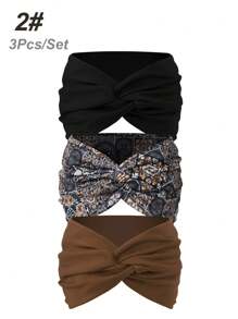 3pcs Women's Extra Wide Criss-Cross Casual Boho Headband, Solid Color Versatile Hair Accessories Turban Headband Sweatband, Hairband