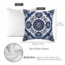 TOPSSCTR Set Of 4 Traditional Geometric Blue Porcelain Pattern Throw Pillow Covers, Polyester Zippered Cushion Cases, Machine Washable Woven Decorative Pillowcases For Various Room Types, 45cm X 45cm - No Insert, Single Side Design