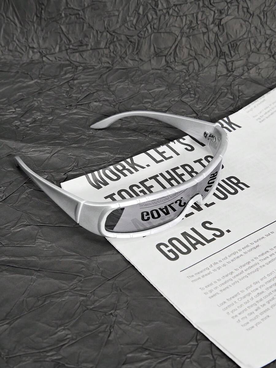 DareSee 1副Y2K未来科技风时尚一体式镜片眼镜，适合运动/骑行、街头休闲、沙滩配饰、女士沙滩配饰、眼镜、太阳镜、音乐节、Y2K节、返校季、秋季、圣诞节、冬季、圣诞礼物 - 銀色 - 查看 1