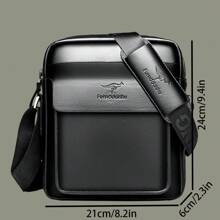 Men's Professional Shiny Leather Messenger Bag, Suitable For Business Travel, Men's Fashion Black Synthetic Leather Crossbody Bag - Adjustable Strap, Multi-Compartment Business Casual Shoulder Bag With Embossed Dinosaur Logo, Suitable For Office Use, Multi-Function Messenger Bag | Men's Fashion Accessory | Metal Zipper Trim Mini Bag Small Bag Purse Small Bag For Men Retro Bag Body Bag For Men Side Bag