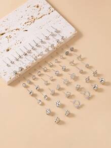 Set de 30 pares de aretes con perlas falsas de metal, estilos surtidos que incluyen corazón, estrella, rhinestone, lazo, flor, adecuados para días festivos, regalos, uso diario