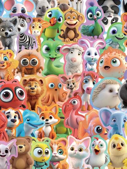 50pcs Color Limbic Animal Stickers Cartoon Cute Sticker For Laptop Water Bottle Luggage Notebook Waterproof Graffiti Vinyl Decal,School Supplies,Back To School