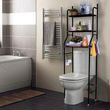 3-Tier Metal Bathroom Storage Rack, Space-Saving Over-Toilet Shelf Organizer With Frame, No-Drill Installation For Small Spaces, Toilet Storage Solution | Minimalist Design | Nodrill Setup, Bathroom Organizers And Storage, Standing Shelf, Shelves - 黑色 - 查看 2