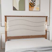 Queen Size Bed Frame With Upholstered Headboard, Queen Bed Frame With Charging Station And LED Lights, Wood Slats, Beige Linen,  No Box Spring Needed, Easy Assembly-1021 - Nhiều màu - Xem 9