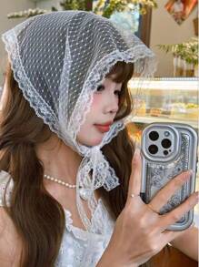 1pc French Lace Floral Bandana, Countryside Style, Sweet For Daily Wear, Travel, Photo Shooting Bandanas Head Bandana Hair Scarf