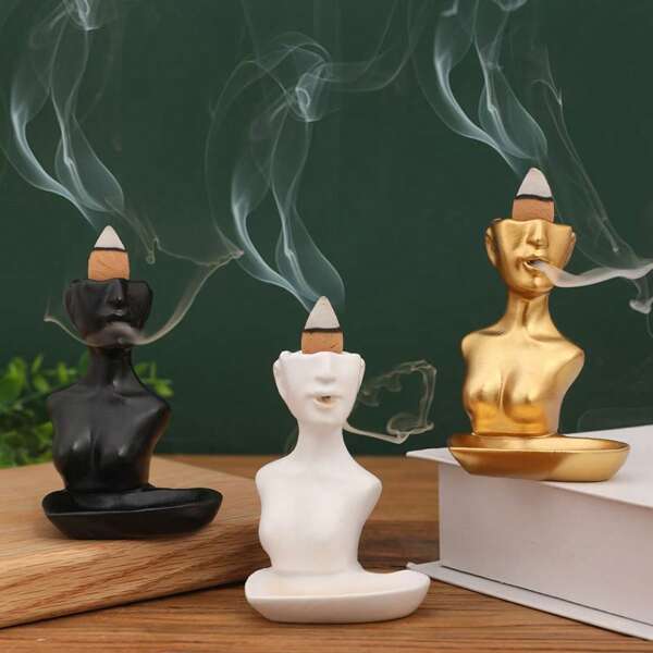 1pc Nordic European Style Resin Sculpture Backflow Incense Burner, Creative Lady Figurine Decor, Sandalwood Incense/Incense Burner, Home Decor Statue (Incense Not Included)