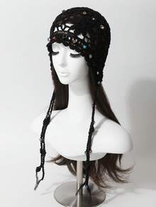 1 件女式波西米亚花卉流苏水晶珠手工针织帽、头巾头带、复古镂空无檐帽、百搭时尚 - 針織帽 - 查看 12