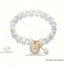 Exquisite Opal Bead Fashion Bracelet, Paired With Delicate Butterfly Or Cat Pendants, Ideal For Daily Wear Or Special Occasions, Simple And Elegant, Suitable For Holiday Gifts, And An Excellent Choice For Giving To Friends - 貓吊墜 - 查看 2