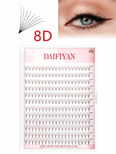 8d Long Stem Cluster Eyelashes, 8-15mm With Glue Dots, 12 Lines Of 240 Mixed Blooming Volume Cluster Eyelash Extensions, Realistic-Looking, Suitable For Daily And Party Makeup, Portable And Convenient To Use