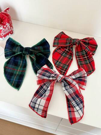 1pc Multi-Color Plaid Bow Decor Large Satin Snap Hair Clip For Women