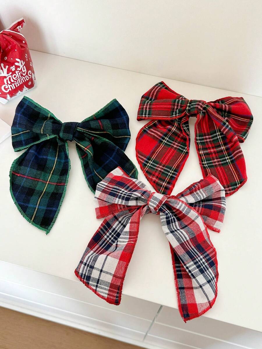 1pc Multi-Color Plaid Bow Decor Large Satin Snap Hair Clip For Women, Claw Clips, Hair Slide, Hair Barrettes For Valentine's Day Valentine's Day Accessories Gift