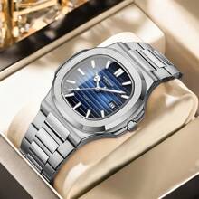 1 pièce Montre pour homme, cadran carré, étanche 50 m, boîtier en acier inoxydable 316 anti-rouille, lumineux, mouvement à quartz japonais importé - Haute qualité, pile japonaise longue durée, calendrier, garde-temps précis. Cadeau d'anniversaire, fête des pères, mariage, souvenir, rentrée scolaire