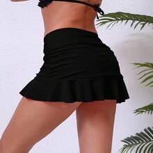 Halcurt Women's Low Waisted Ruched Ruffle Swim Skirts With Hipster Bikini Bottoms Tummy Control Swimsuit - Black 1 - View 4