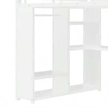 Queen Size Loft Bed Frame With Built-In Wardrobe, Metal Loft Bed With Desk And Storage Shelves, White-928 - Multicolor - View 8