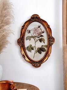 1 szt. Retro Vintage Kwiatowy Wzór Owalna Dekoracyjna Ramka Na Zdjęcia, Materiał Żywiczny Zniszczona Ozdobna Ramka Na Zdjęcia, Nadaje Się Do Dekoracji Zdjęć I Rekwizytów Fotograficznych