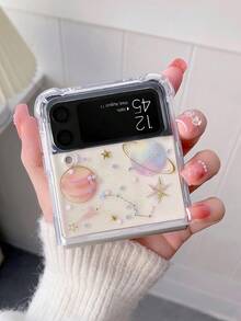 1pc Glitter Star Shockproof TPU+Acrylic Transparent Folding Screen Protection Case For Galaxy ZFlip3/ZFlip4/ZFlip5/ZFlip6/ZFlip7 Waterproof Anti-Fall Scratch Resistant - Multicolor - View 1
