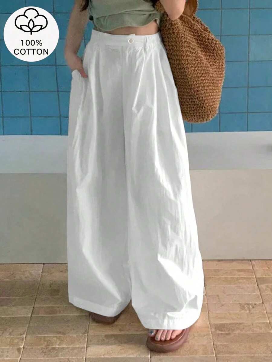 Women's High Waisted Loose Casual Pants, Relaxed Style & Versatile Fashion - White - View 1