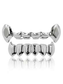 Gold Silver HIP HOP Teeth Grillz Top & Bottom Grills Set With Silicone Real Shiny Vampire Tooth Sets
