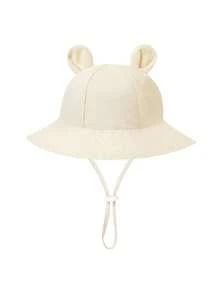1 pieza Sombrero de pescador transpirable de unicolor con protección solar para bebés de 3-12 meses, Gorro de punto con orejas de conejo para niños pequeños, Gorra versátil con orejas de oso de unicolor, adecuada para uso casual y protección solar al aire libre - 1PC - Ver 13