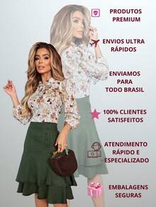 Women's Midi Skirt Fashion Evangelical Executive Casual Lined With Ruffles And Buttons - màu xanh lá - Xem 6