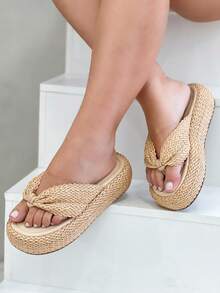 Women's Sandal Straw Braided Padded Stylish Clog Tropical Beach Bohemian Party Beach Lace-Up Flatform Beach Holiday Party Outdoor Summer 2025 - 黃麻 - 查看 1