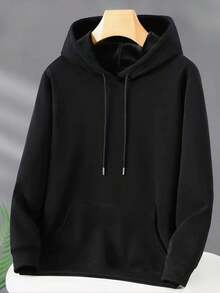 Paris Men's Sweatshirt Kangaroo Hooded Jacket Flannel Cold Weather Top With Pocket - 黑色 - 查看 3