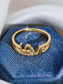 1 件时尚百搭简约锆石戒指，情人节、母亲节、生日、派对礼物 - 金黃色 - 查看 3