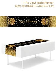 1件35*180厘米黑金气球“生日快乐”桌旗，一次性桌布和旗帜，适用于生日派对装饰、圣诞节 - 彩色 - 查看 7