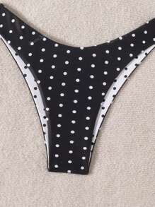 Set di bikini da donna con triangolo sexy apertura sul retro, in bianco e nero a pois, casual, adatto per spiaggia e vacanza