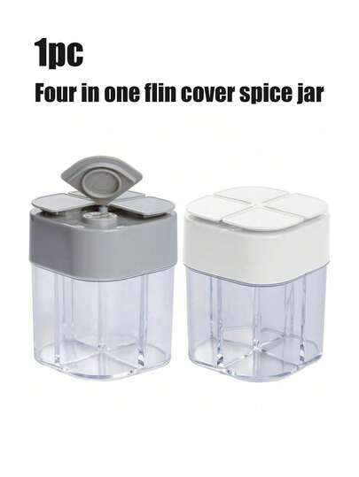 四合一调味罐，盐胡椒调味罐，透明调味罐，可过滤块状物，厨房食品储藏罐，易于清洁，适用于调味架、抽屉、橱柜、家庭餐厅露营旅行烹饪烧烤露营和户外探险
