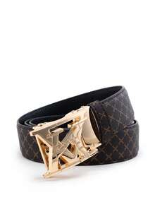 beaytar 1pc New Fashion Men's Belt, Classic Letter Design, High Quality Alloy Automatic Buckle, Exquisite Printing, Lightweight & Business Style