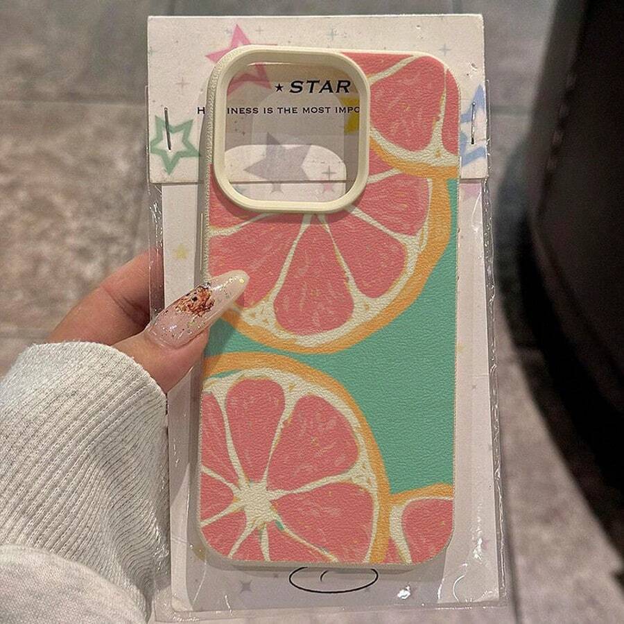 1pc TPU Material Fresh Grapefruit Fruit Pattern Phone Case Compatible With Apple/ Phones, International Version,  Not The Domestic Version - White - View 1