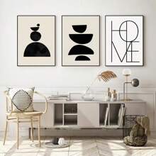 1pc Wall Arts Posters Optional Frame Vintage Abstract Boho Geometric Line Posters Black Beige Bohemian Wall Art Canvas Painting Print Picture For Living Room Home Decoration