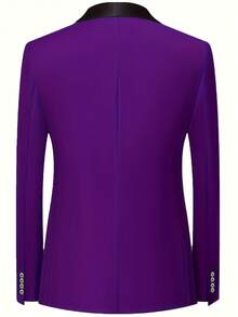 男士三件套西装，包括西装外套、马甲和西裤，商务正式修身弹力纯色西装，适合工作/晚宴/婚礼等场合穿着。 - 紫色 - 查看 3