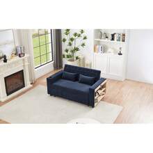 61.4" Pull-Out Sofa Bed Convertible Couch Loveseat Sofa Modern Sleeper Sofa With Adjustable Backrest For Living Room, Blue-8009 - Multicolor - View 6