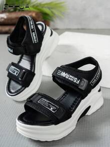 SHIHUA Black Chunky Heeled Sporty Sandals For Women, 2024 New Arrival. Platform Sole, 8cm Height Increased, Ideal For Summer Dresses