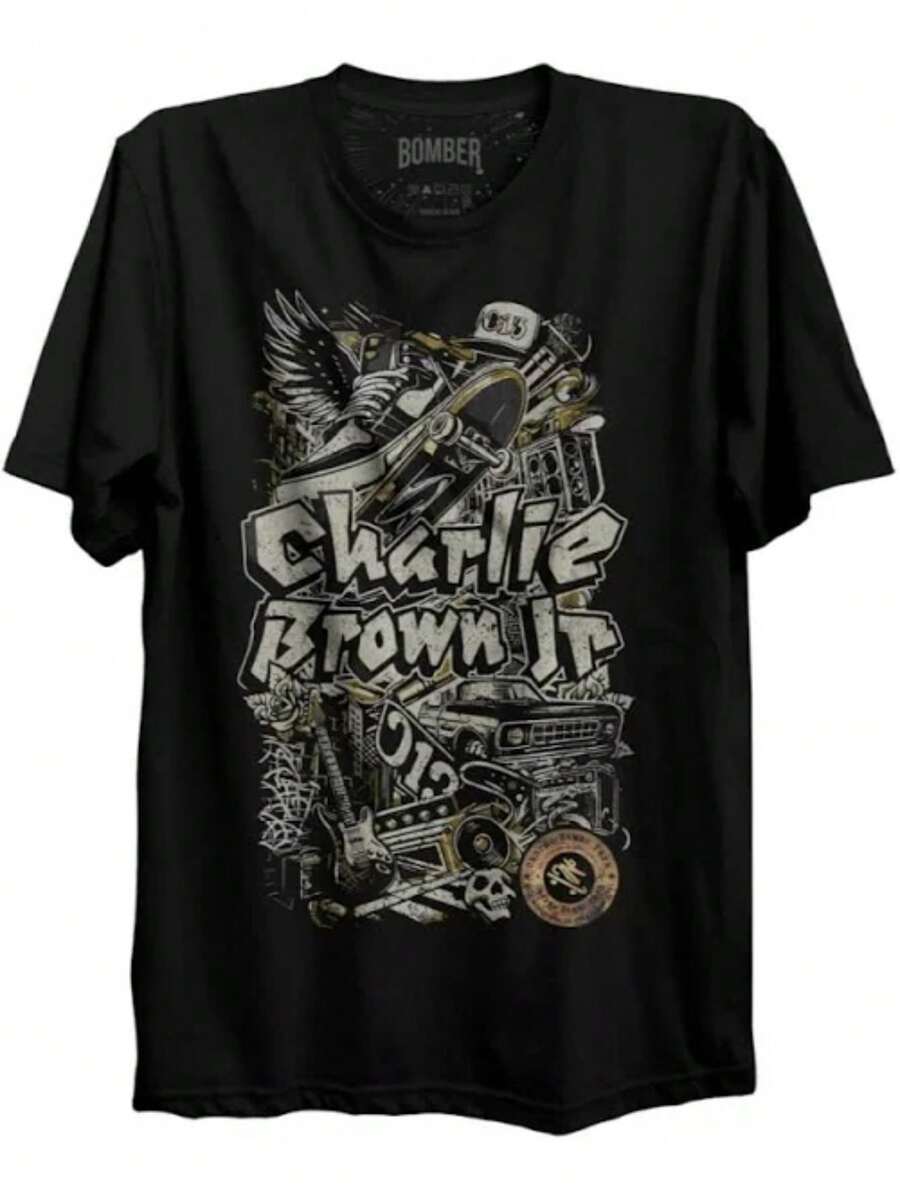T-Shirt Band Manga CharlieBrown Jr International Music Unisex Male Female 100% Cotton Top Premium Streetwear Launch Immediate Shipping Various Colors!! Plus Size - 黑色 - 查看 1