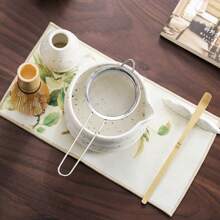 7pcs Set Japanese Matcha Tea Set, Including Matcha Bowl With Spout, Matcha Whisk & Holder, Bamboo Matcha Scoop & Stainless Steel Sifter, Ombre Green Matcha Set For Tea Enthusiasts Back To School