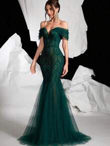 Elegant Backless Sequin Mermaid Hem Spaghetti Strap Maxi Dress, Formal Evening Gown - Màu xanh lá cây đậm - Xem 5