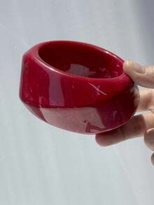 1 件复古红白不对称宽厚树脂手链，优雅女士珠宝，时尚百搭日常配饰