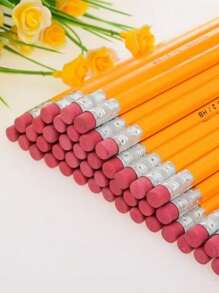 12/24pcs HB Wooden Pencils With Eraser Tops, Stationary And Study Supplies School Supplies,Back To School