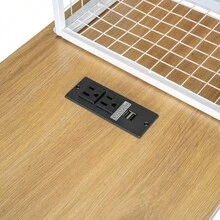 Cama de metal de tamaño completo con estructura de casa, con escritorio, estantes, tomas de corriente y puertos USB, color blanco-493 - Multicolor - Ver 8