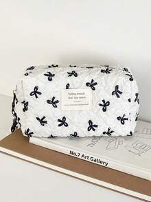 1 Túi đựng đồ trang điểm mini họa tiết nơ cho nữ, túi đựng cọ mỹ phẩm du lịch nhỏ, túi đựng đồ trang điểm gấp gọn thời trang, chất liệu vải có khóa kéo, kiểu dáng ngọt ngào, dễ thương - Nhiều màu - Xem 9