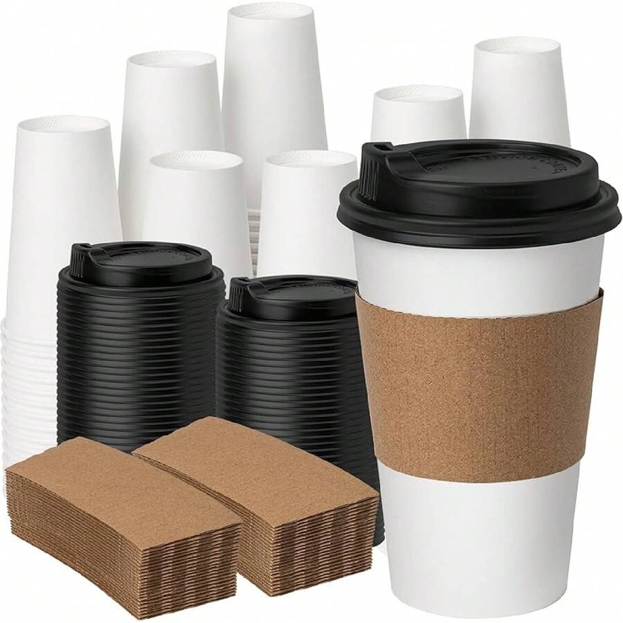 100 Pack 16 Oz Disposable Coffee Cups With Lids, Heat & Leak-Proof Paper Cups, To Go Coffee Cups For Hot & Cold Beverage-Yl - Kraft-100 - View 1