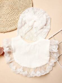 1 pièce Bandeau bébé en dentelle avec nœud papillon et maille, et 1 pièce Bavoir bébé avec dentelle et nœud papillon, pour la Saint-Valentin - Blanc - Voir 7
