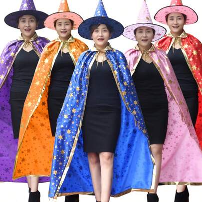 万圣节服装成人斗篷套装，男女通用，魔术师女巫公主衣橱，6 星涤纶斗篷套装