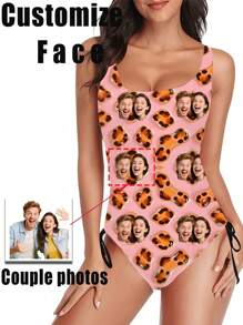 1 pieza Traje de baño personalizado para mujer, con diseño personalizado, estampado de leopardo rosa, de alta elasticidad y ajuste ceñido, apropiado para playa y entrenamiento de natación, traje de baño de moda para mujeres jóvenes, playa, vacaciones, niñas